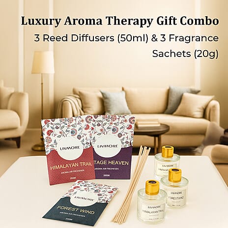 LIVMORE 3 Piece Reed Diffuser Collection - Oudh jasmine, Amber Oudh, Rose Oudh and 3 Fragrance Sachets