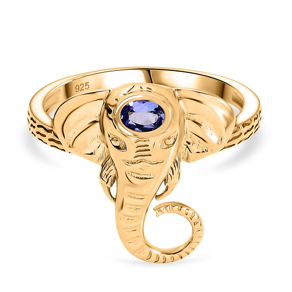 D'joy Tanzanite Elephant Ring in 18K Yellow Gold Plated Overlay Sterling Silver