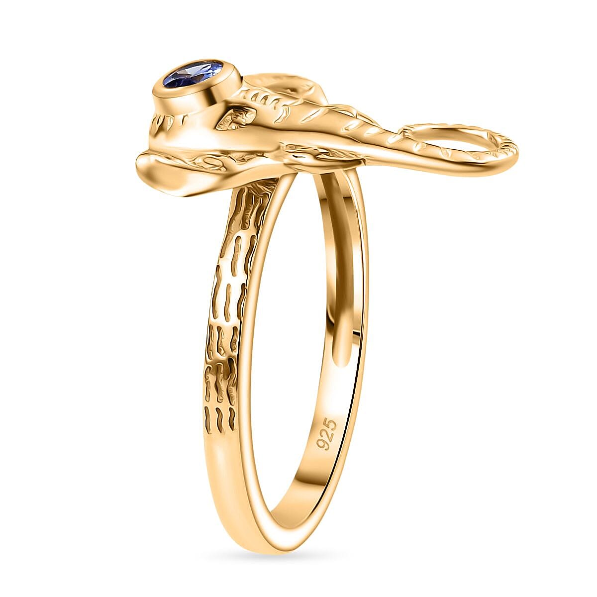 D'joy Tanzanite Elephant Ring in 18K Yellow Gold Plated Overlay Sterling Silver