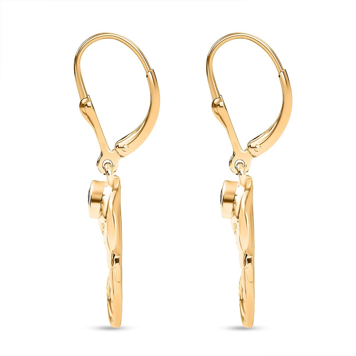 D'joy Tanzanite Elephant Earring with Lever Back in 18K Yellow Gold Plated Overlay Sterling Silver