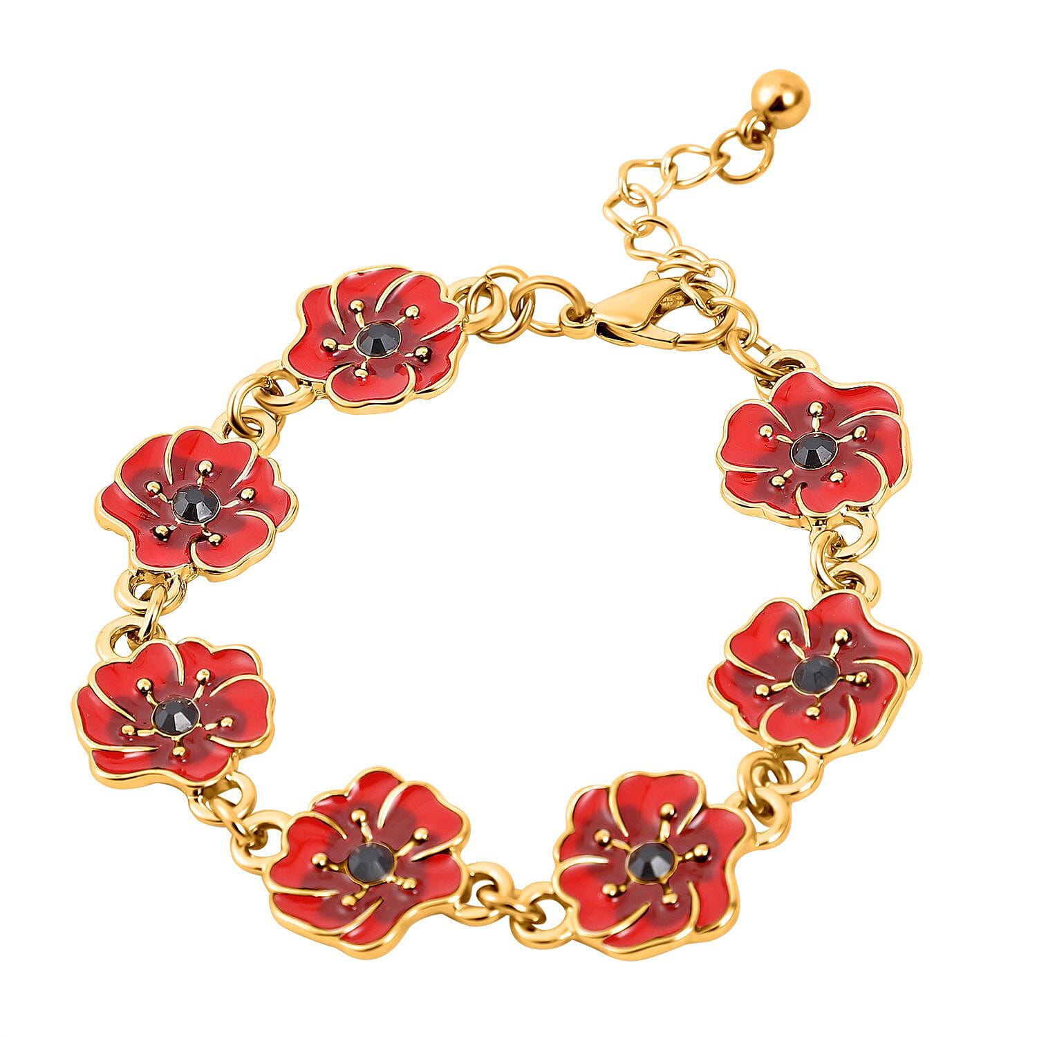 Austrian Black Crystal Bracelet (Size 7 - 1 Ext) in Yellow Gold Plated