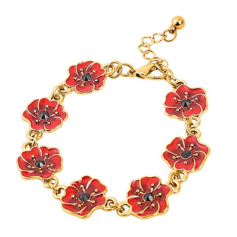 Austrian Black Crystal Bracelet (Size 7 - 1 Ext) in Yellow Gold Plated