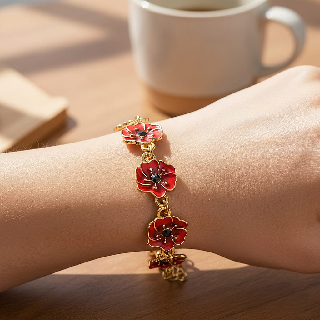 Austrian Black Crystal Bracelet (Size 7 - 1 Ext) in Yellow Gold Plated