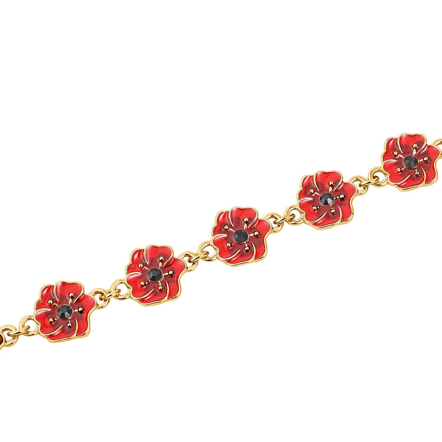 Austrian Black Crystal Bracelet (Size 7 - 1 Ext) in Yellow Gold Plated