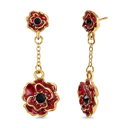 Austrian Black Crystal Dangling Earring with Push Back in Yellow Gold Plated