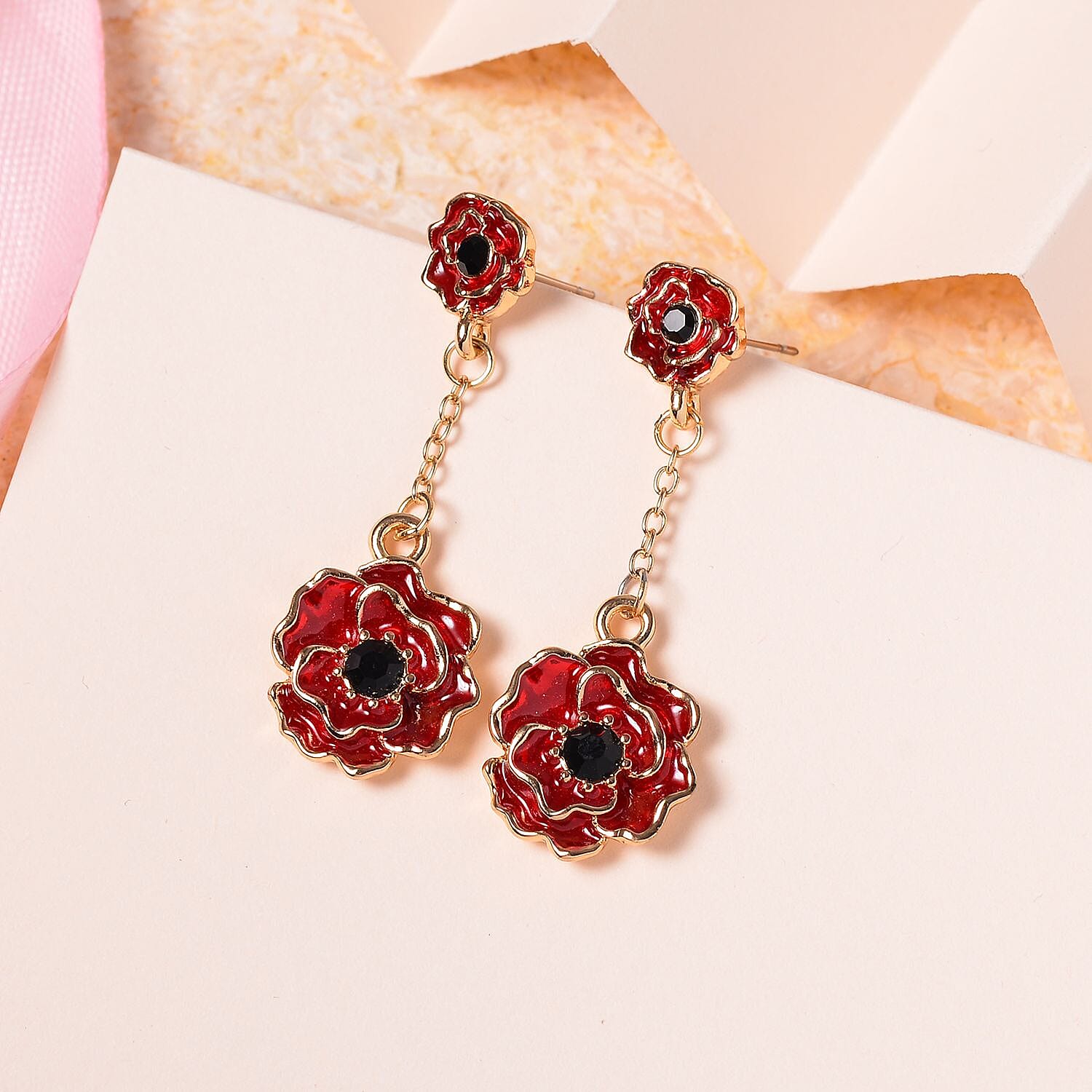 Austrian Black Crystal Dangling Earring with Push Back in Yellow Gold Plated