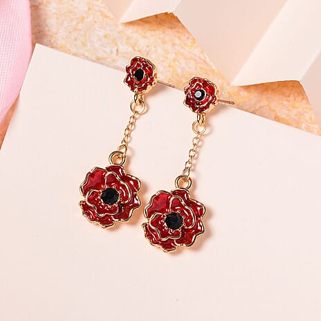 Austrian Black Crystal Dangling Earring with Push Back in Yellow Gold Plated