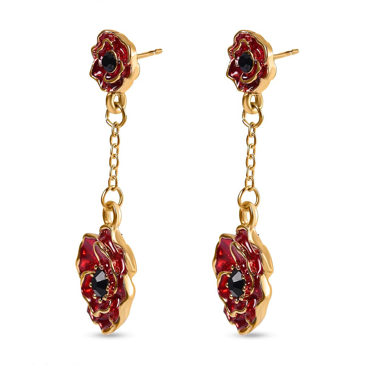 Austrian Black Crystal Dangling Earring with Push Back in Yellow Gold Plated