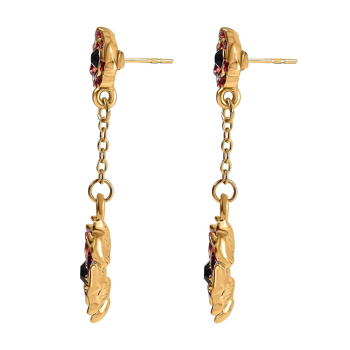 Austrian Black Crystal Dangling Earring with Push Back in Yellow Gold Plated