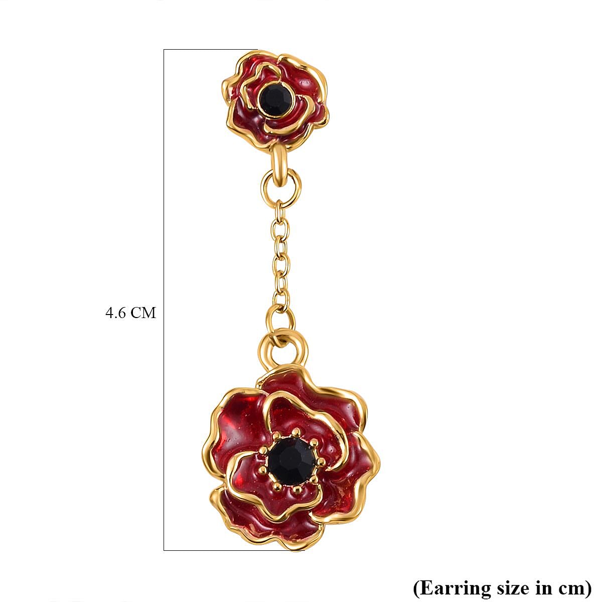 Austrian Black Crystal Dangling Earring with Push Back in Yellow Gold Plated