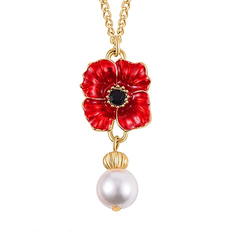 White Shell Pearl & Austrian Black Crystal Necklace (Size 20 - 2 Ext) in Yellow Gold Plated