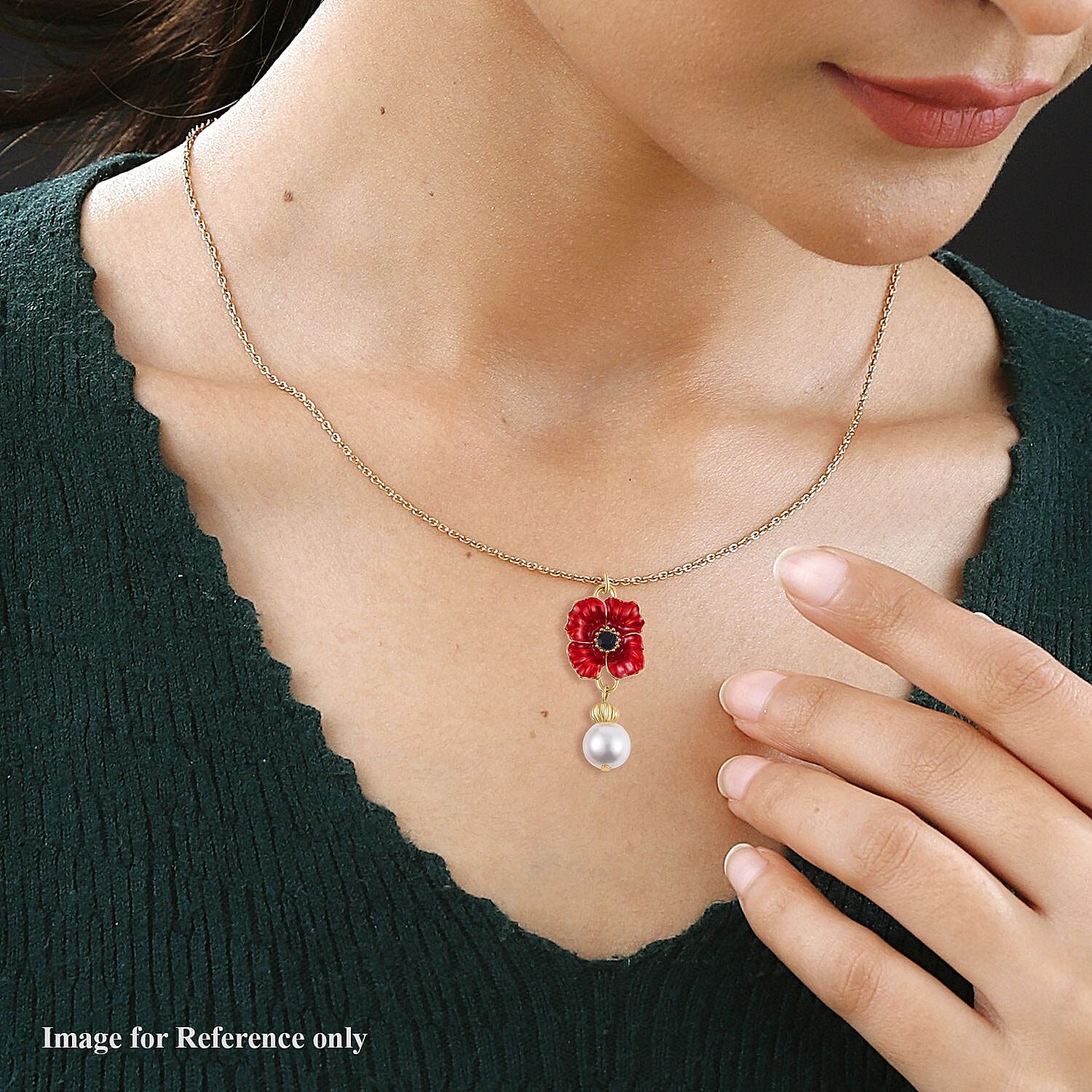 White Shell Pearl & Austrian Black Crystal Necklace (Size 20 - 2 Ext) in Yellow Gold Plated