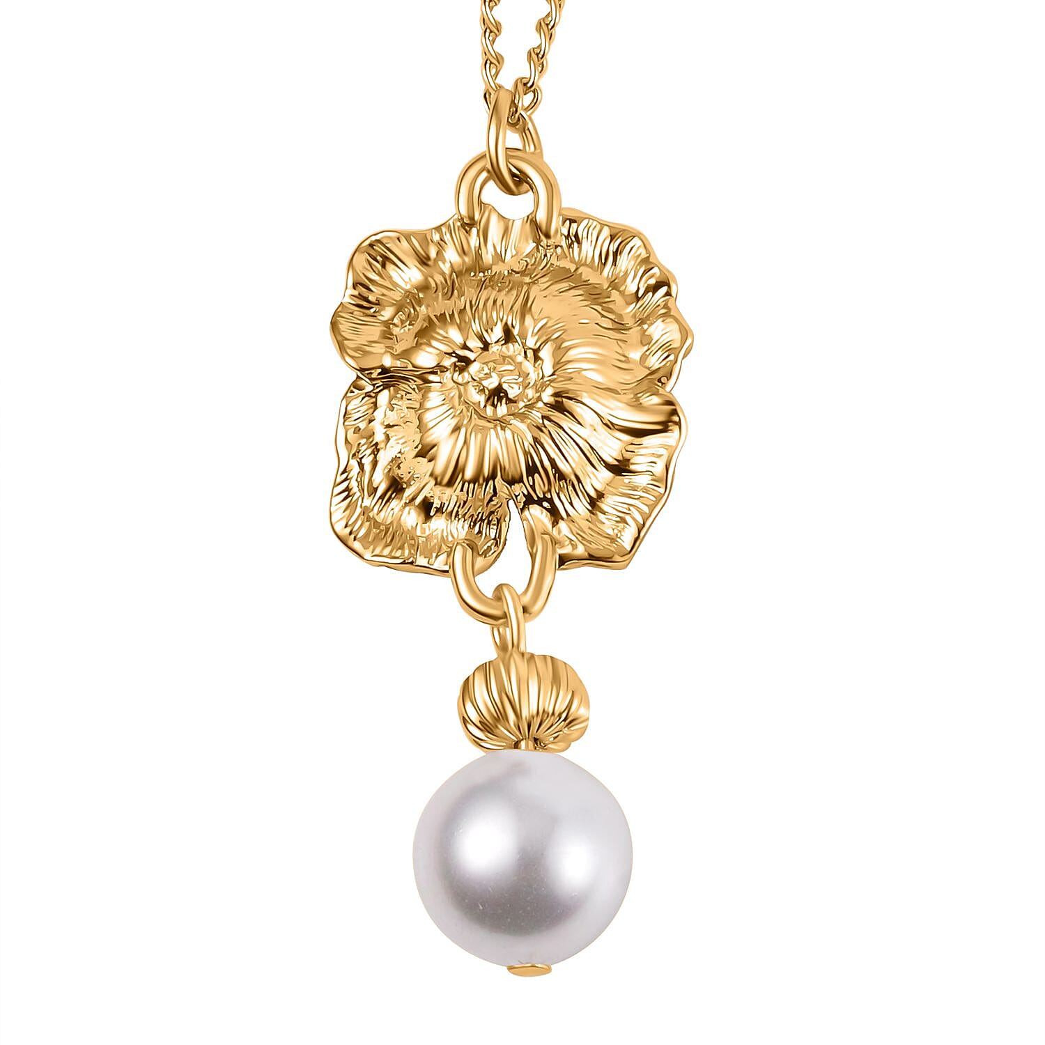 White Shell Pearl & Austrian Black Crystal Necklace (Size 20 - 2 Ext) in Yellow Gold Plated