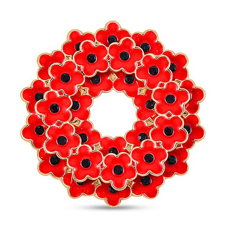 Austrian Black Crystal Brooch in Yellow Gold Plated