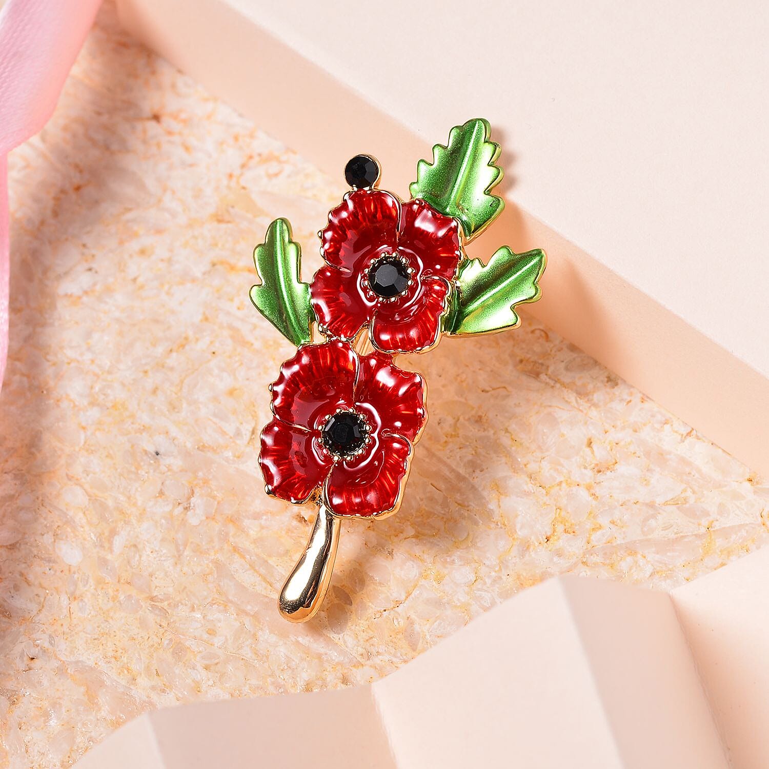 Austrian Black Crystal Brooch in Yellow Gold Plated