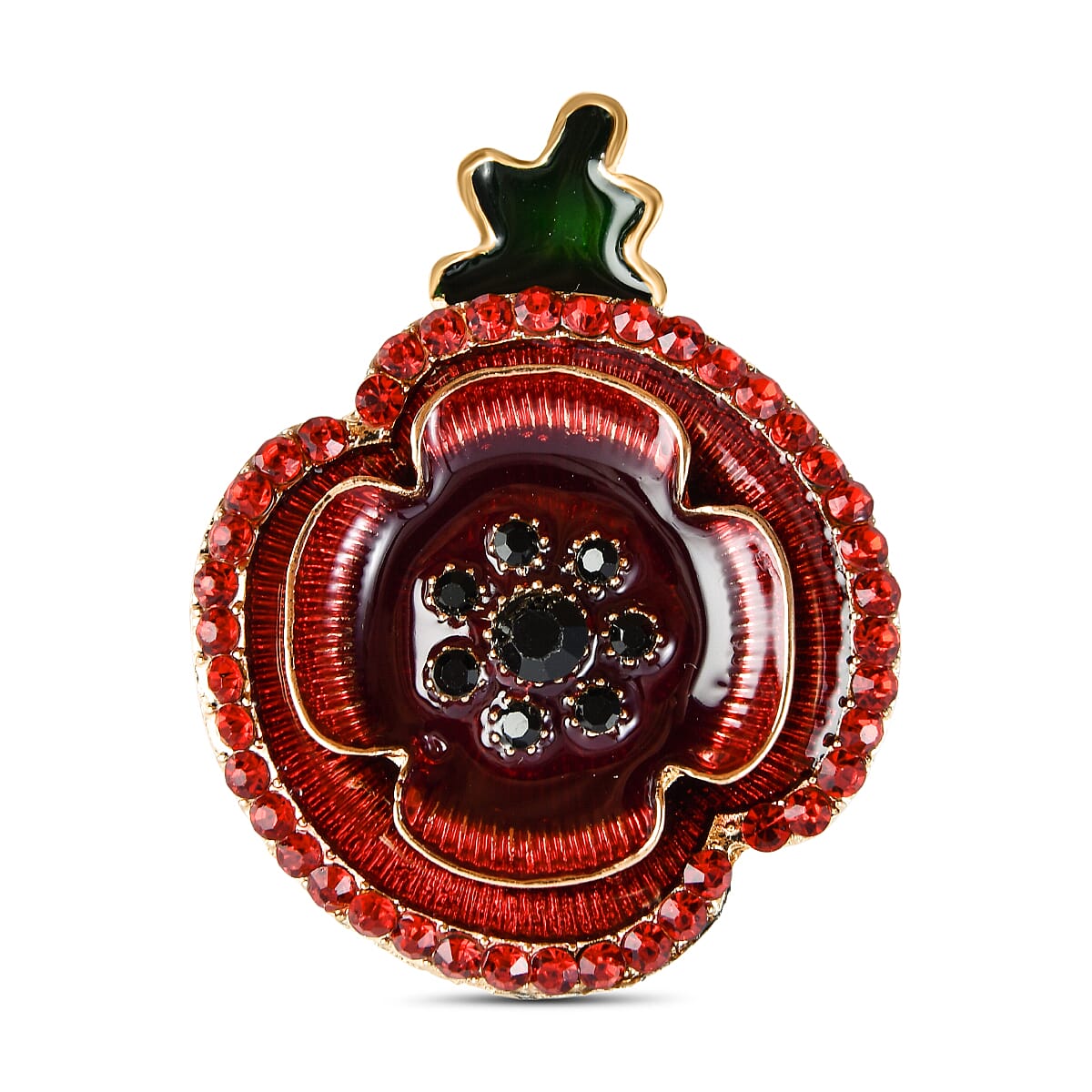 Austrian Red Crystal & Austrian Black Crystal Magnetic Brooch in Yellow Gold Tone