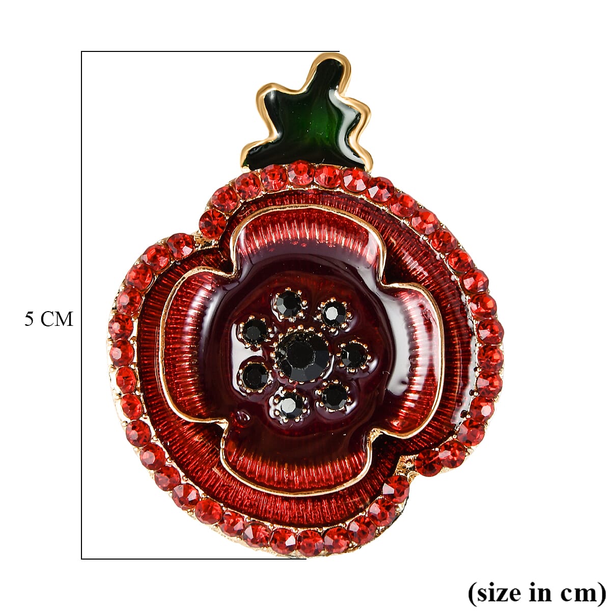 Austrian Red Crystal & Austrian Black Crystal Magnetic Brooch in Yellow Gold Tone