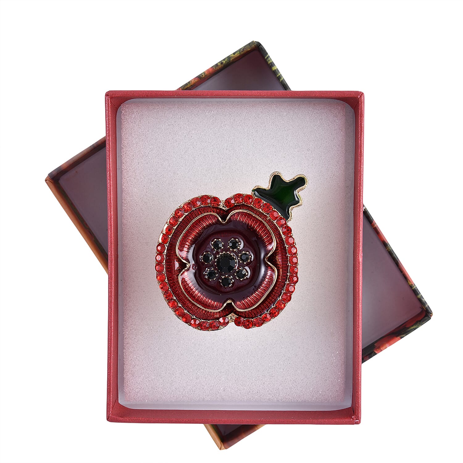 Austrian Red Crystal & Austrian Black Crystal Magnetic Brooch in Yellow Gold Tone