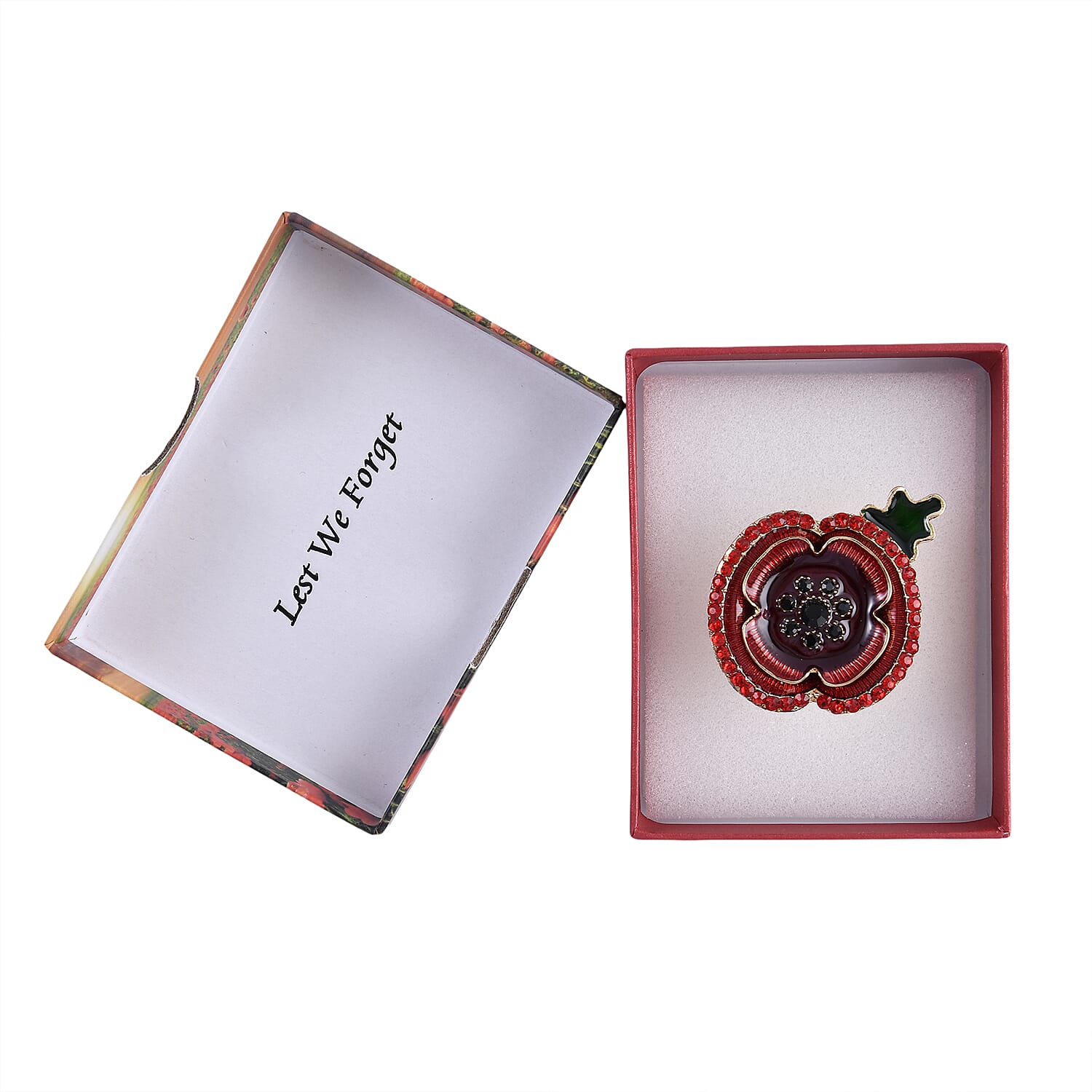 Austrian Red Crystal & Austrian Black Crystal Magnetic Brooch in Yellow Gold Tone