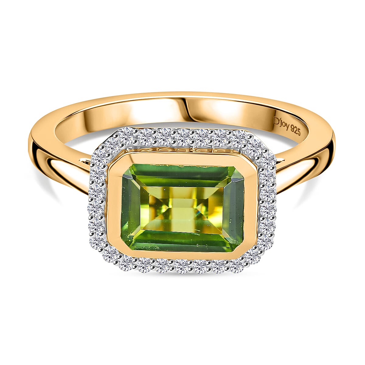 D'joy White Zircon & Deco Natural Hebei Peridot Bloom Ring in 18K Yellow Gold Plating Sterling Silver 2.76 Ct.