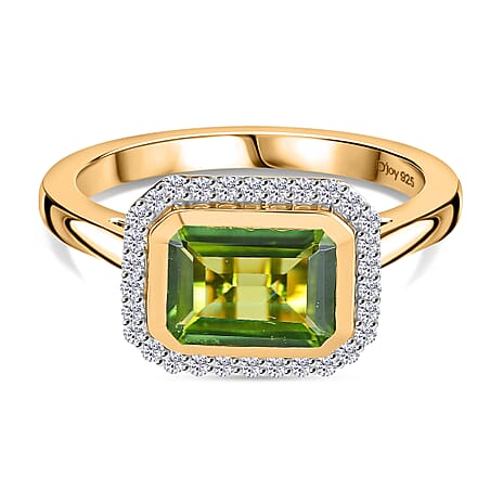 D'joy White Zircon & Deco Natural Hebei Peridot Bloom Ring in 18K Yellow Gold Plating Sterling Silver 2.76 Ct.