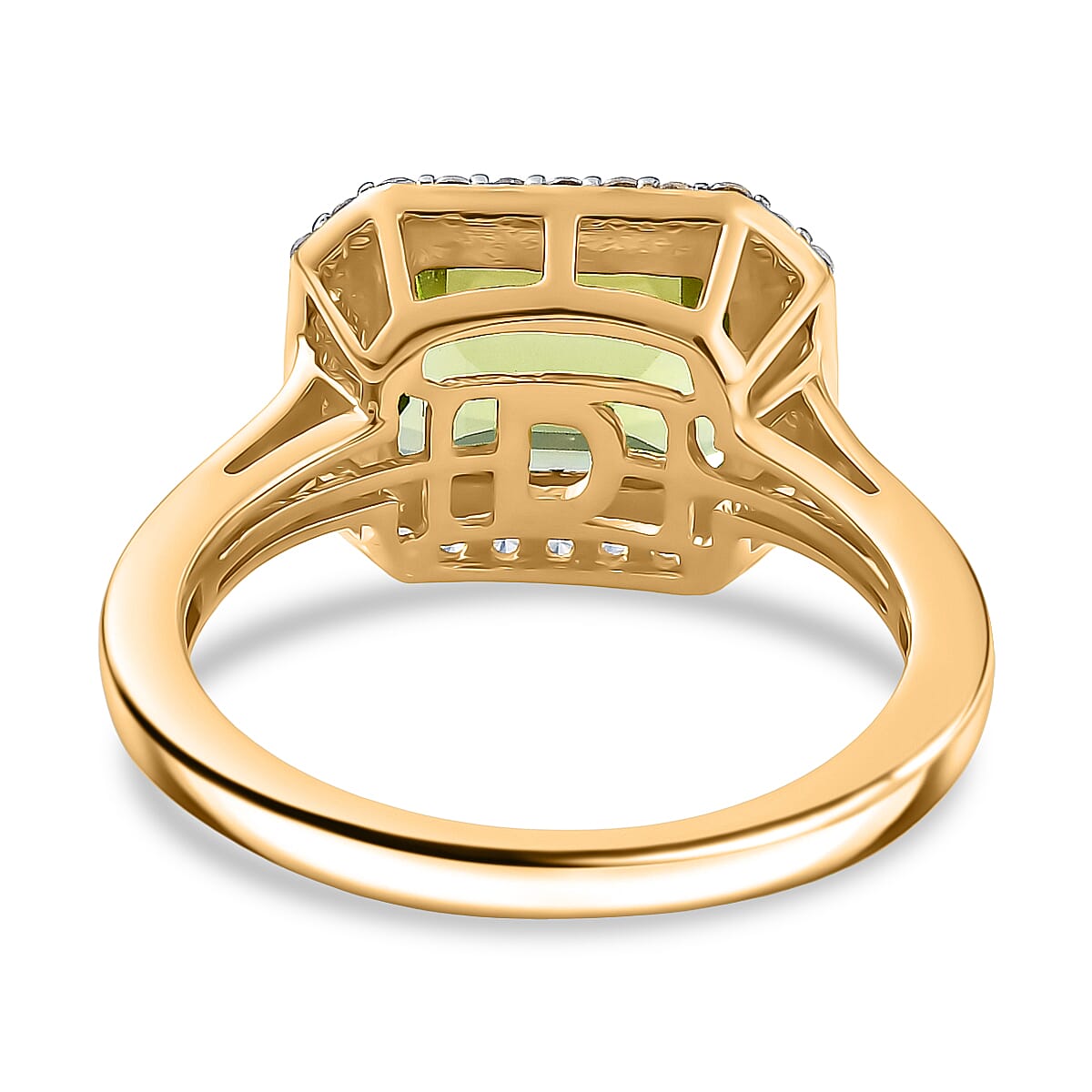 D'joy White Zircon & Deco Natural Hebei Peridot Bloom Ring in 18K Yellow Gold Plating Sterling Silver 2.76 Ct.