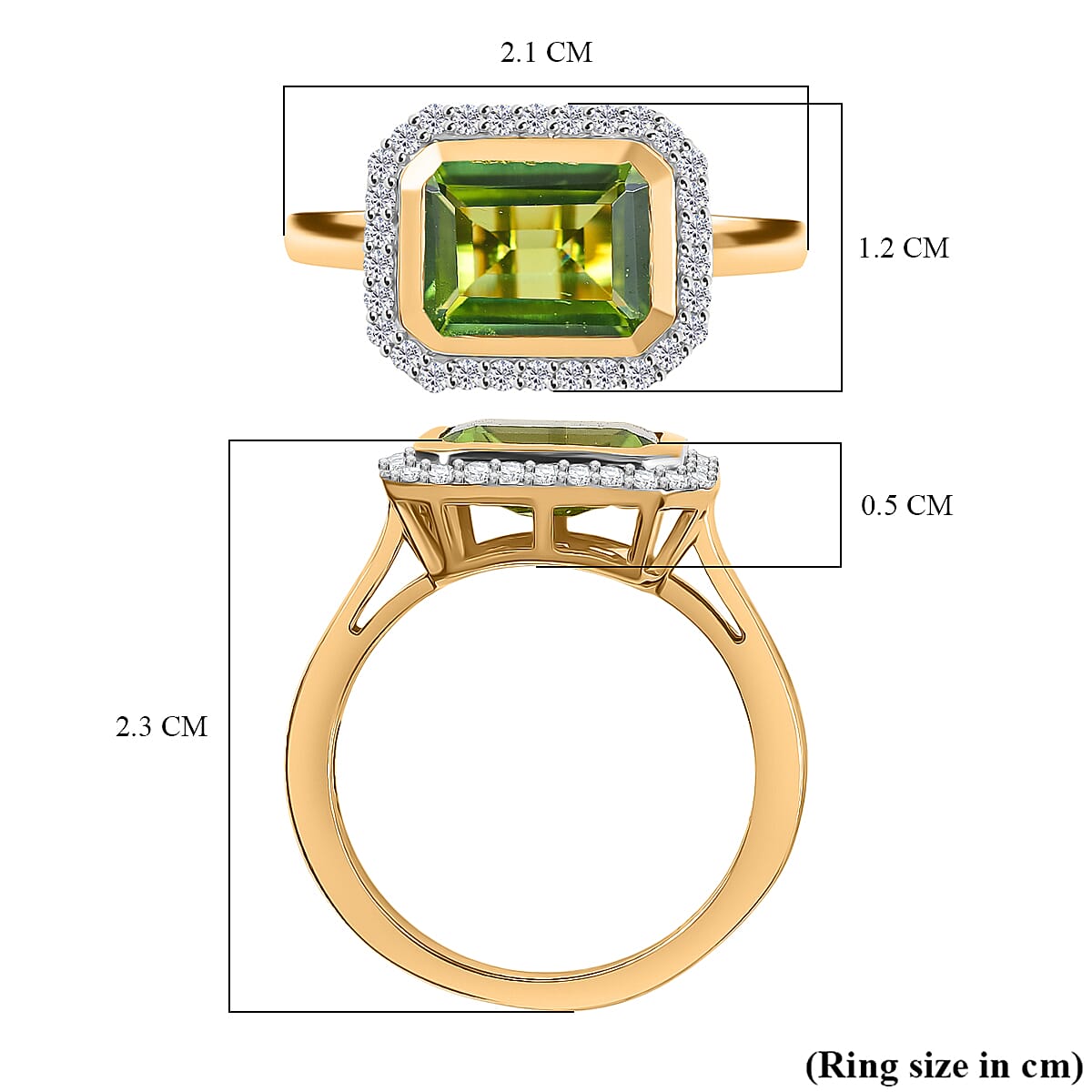 D'joy White Zircon & Deco Natural Hebei Peridot Bloom Ring in 18K Yellow Gold Plating Sterling Silver 2.76 Ct.