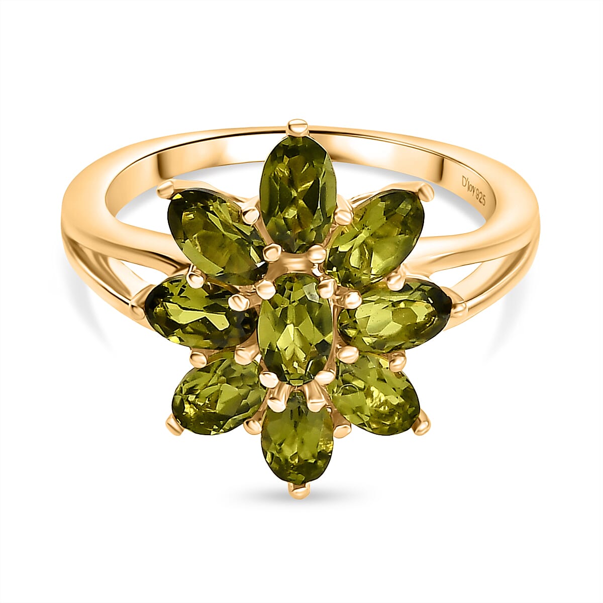 D'joy Peridot Bloom Ring in 18K Yellow Gold Plating Sterling Silver 2.07 Ct.
