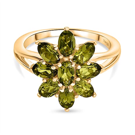 D'joy Natural Hebei Peridot Bloom Ring in 18K Yellow Gold Plating Sterling Silver 2.07 Ct.