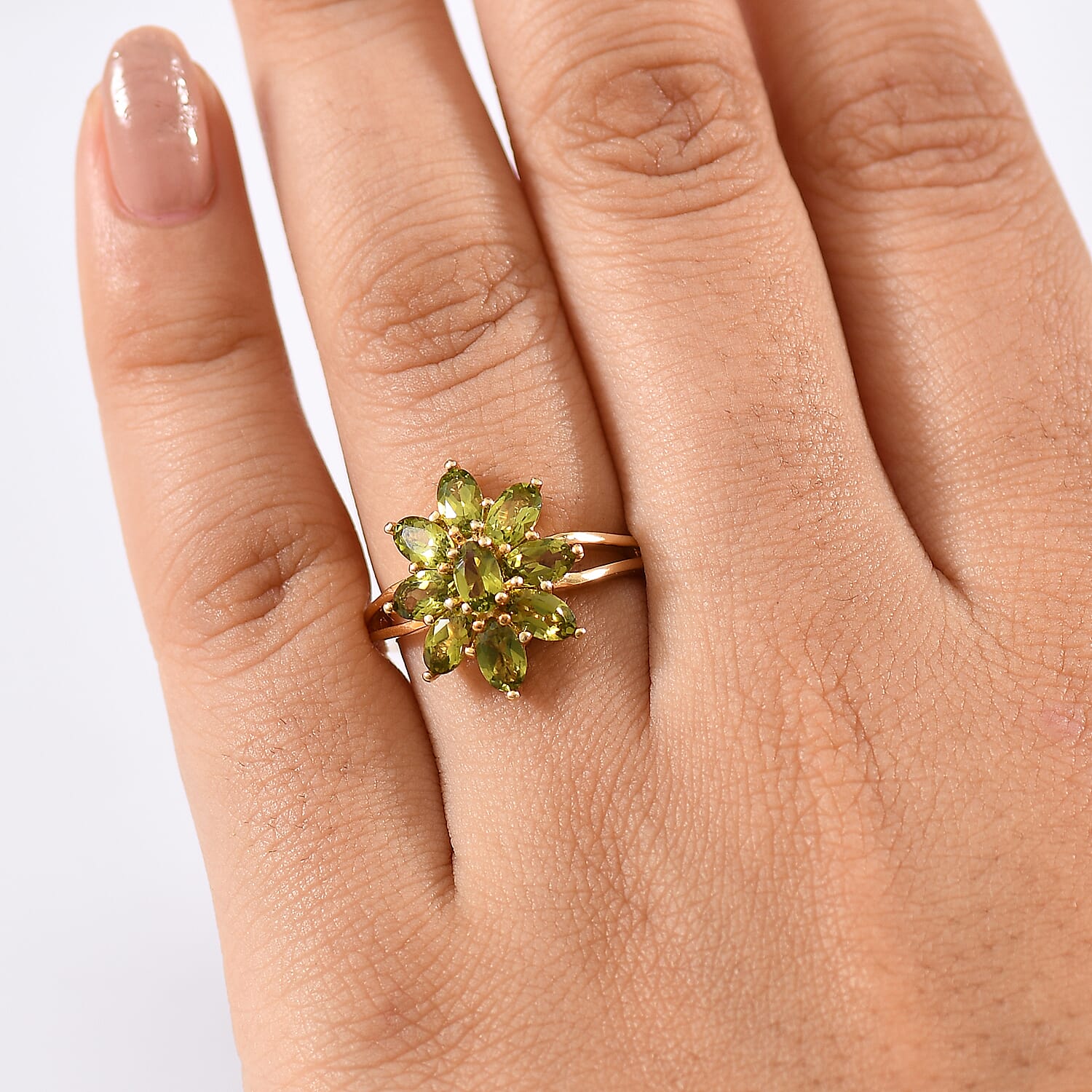D'joy Peridot Bloom Ring in 18K Yellow Gold Plating Sterling Silver 2.07 Ct.