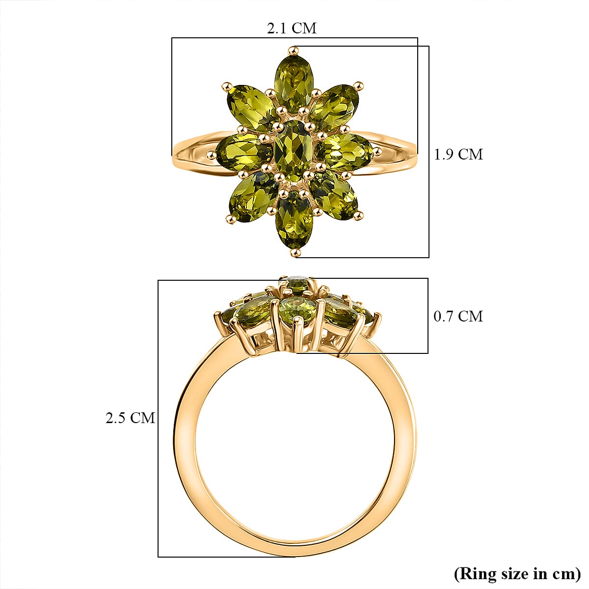 D'joy Peridot Bloom Ring in 18K Yellow Gold Plating Sterling Silver 2.07 Ct.
