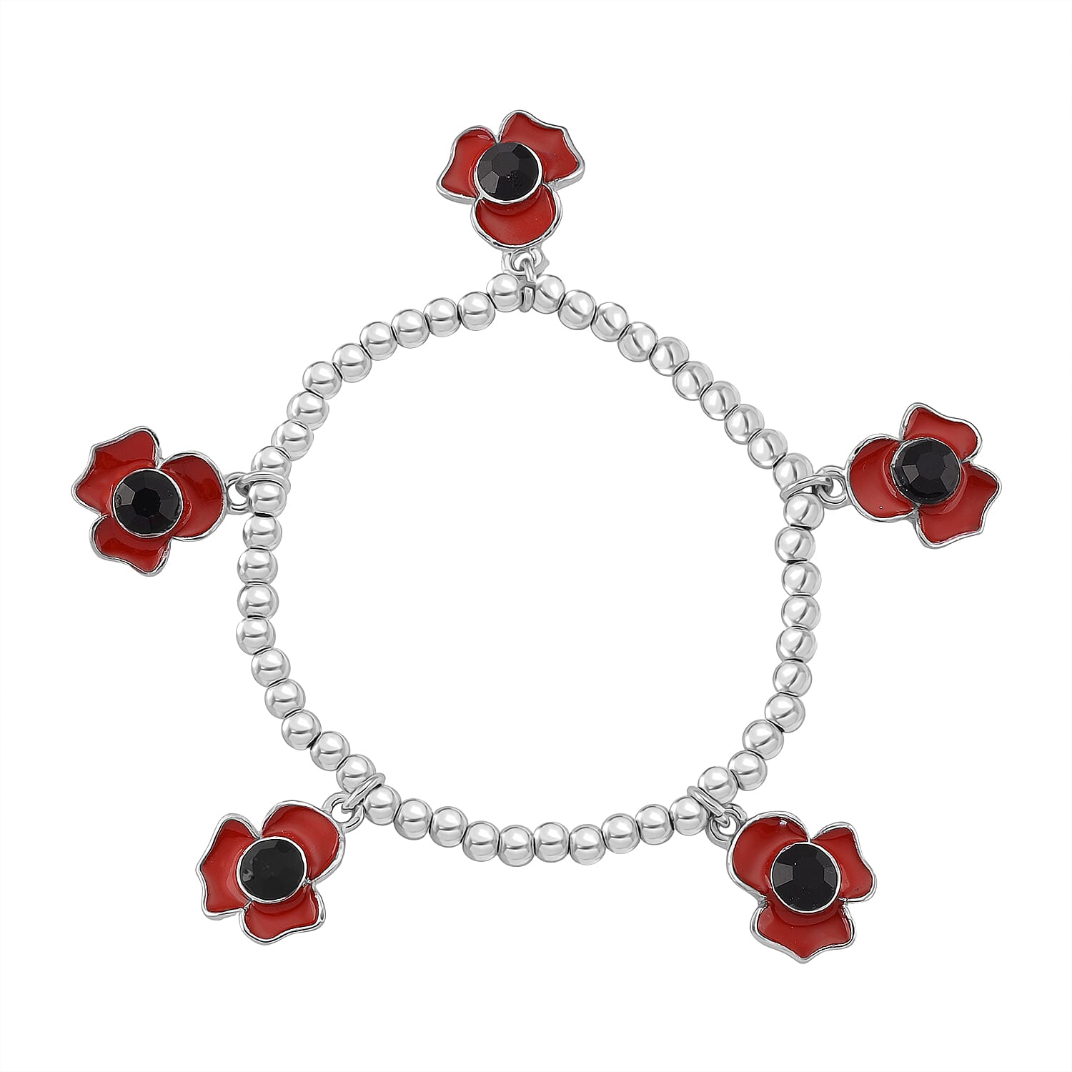 Austrian Black Crystal Bracelet (SIze 7.5 Stretchable) in Silver Tone