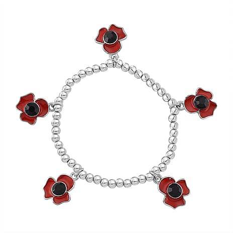 Austrian Black Crystal Bracelet (SIze 7.5 Stretchable) in Silver Tone