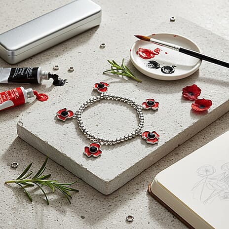 Austrian Black Crystal Bracelet (SIze 7.5 Stretchable) in Silver Tone