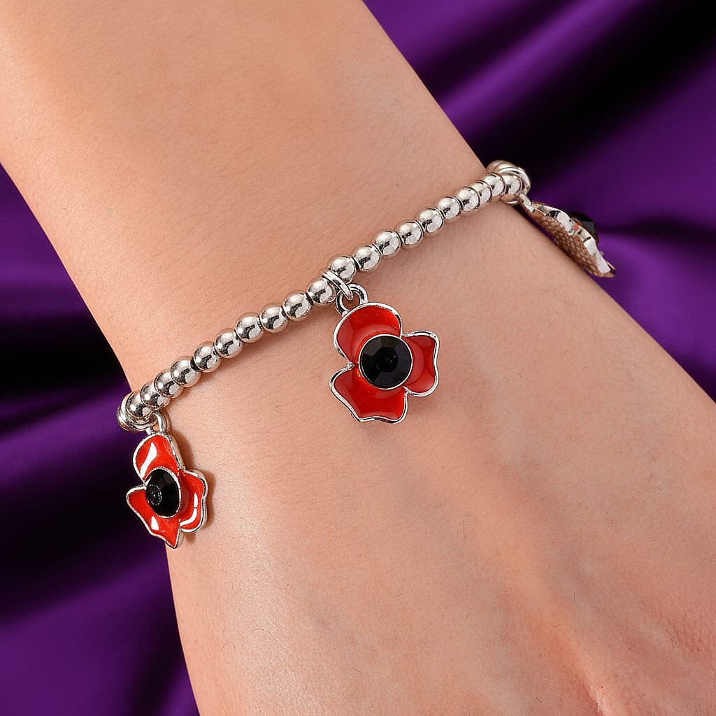 Austrian Black Crystal Bracelet (SIze 7.5 Stretchable) in Silver Tone