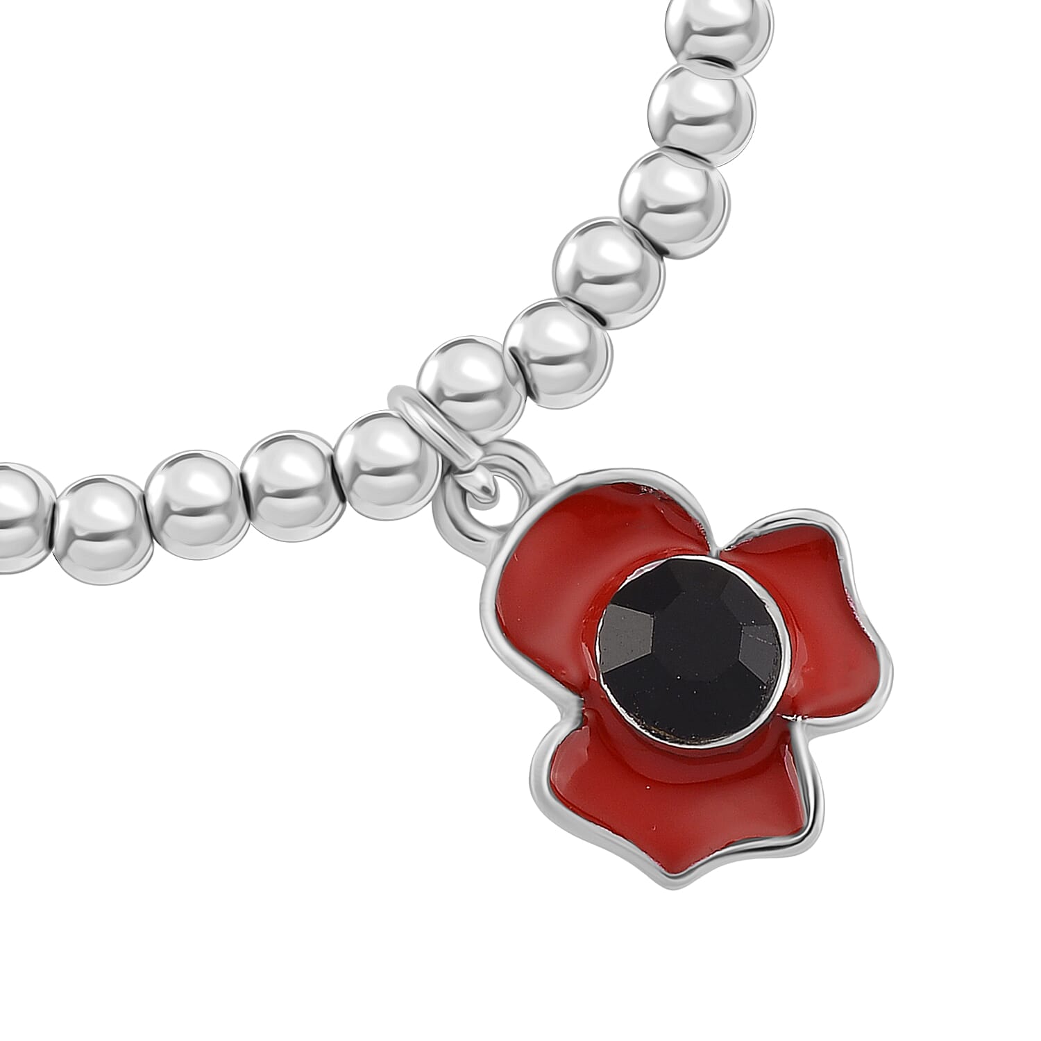 Austrian Black Crystal Bracelet (SIze 7.5 Stretchable) in Silver Tone