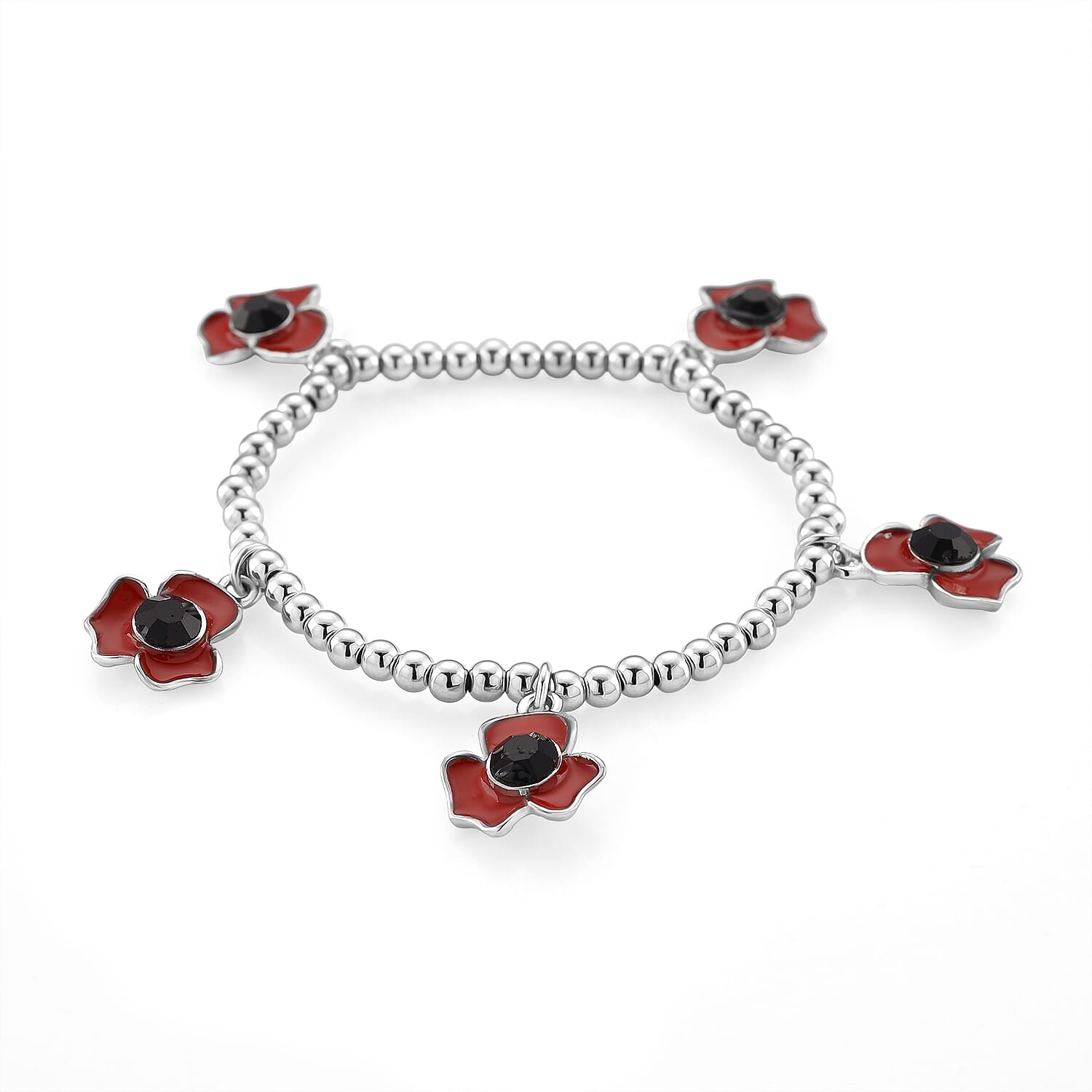 Austrian Black Crystal Bracelet (SIze 7.5 Stretchable) in Silver Tone