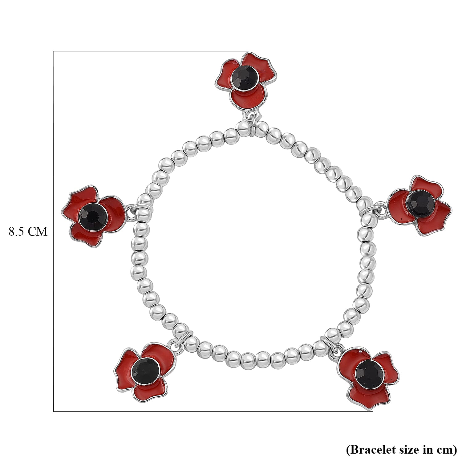 Austrian Black Crystal Bracelet (SIze 7.5 Stretchable) in Silver Tone