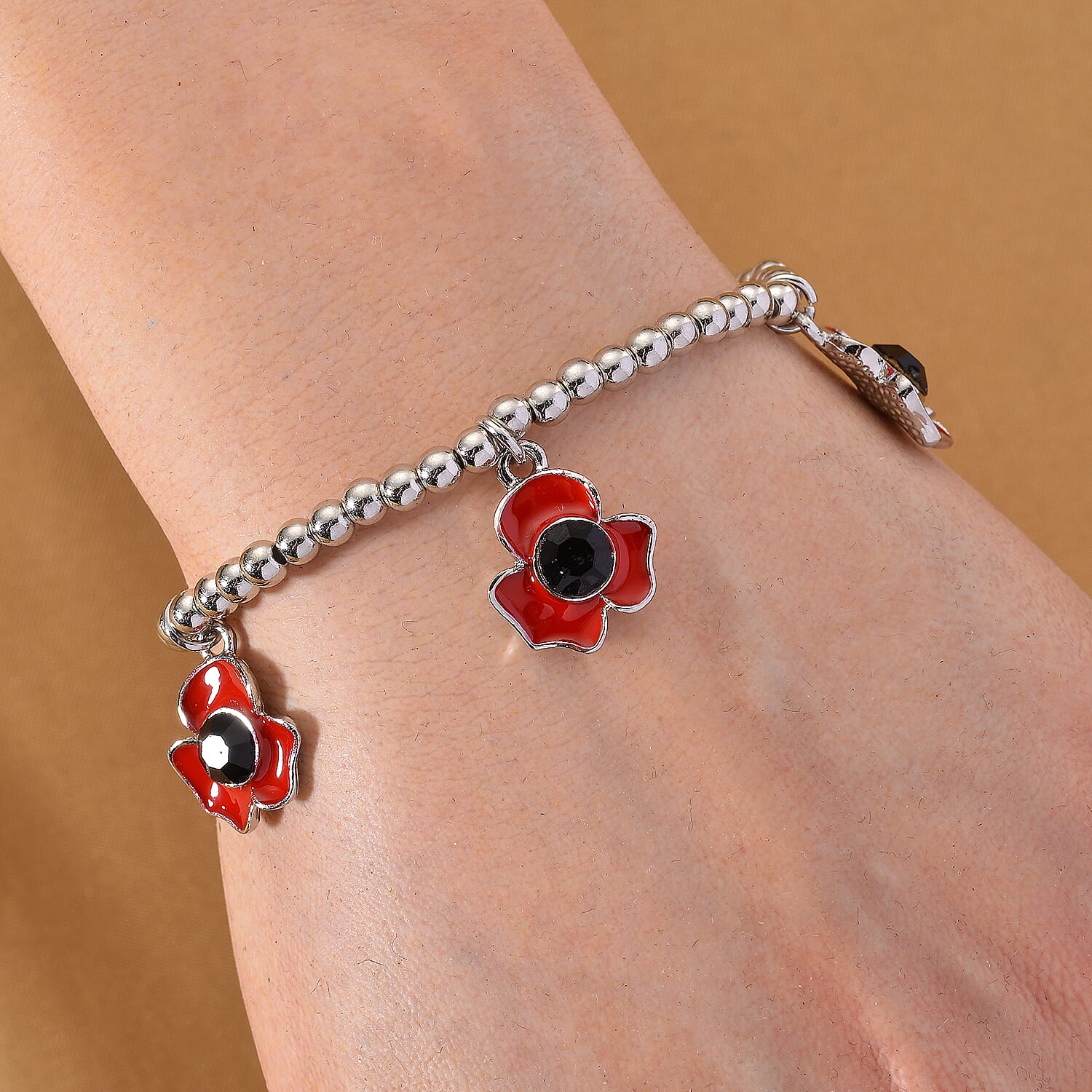 Austrian Black Crystal Bracelet (SIze 7.5 Stretchable) in Silver Tone