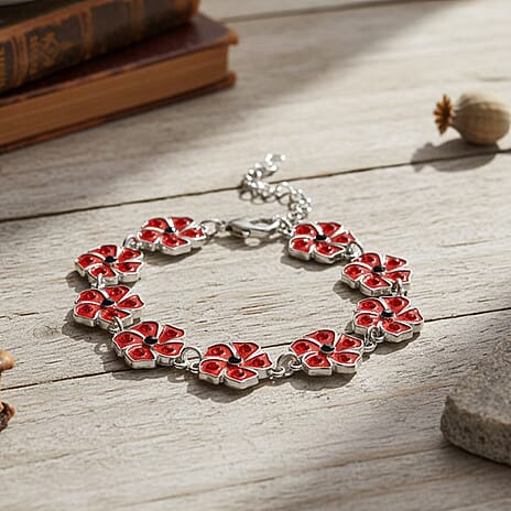 Austrian Black Crystal & Austrian Red Crystal Bracelet (Size 8 - 2 Ext) in Silver Tone