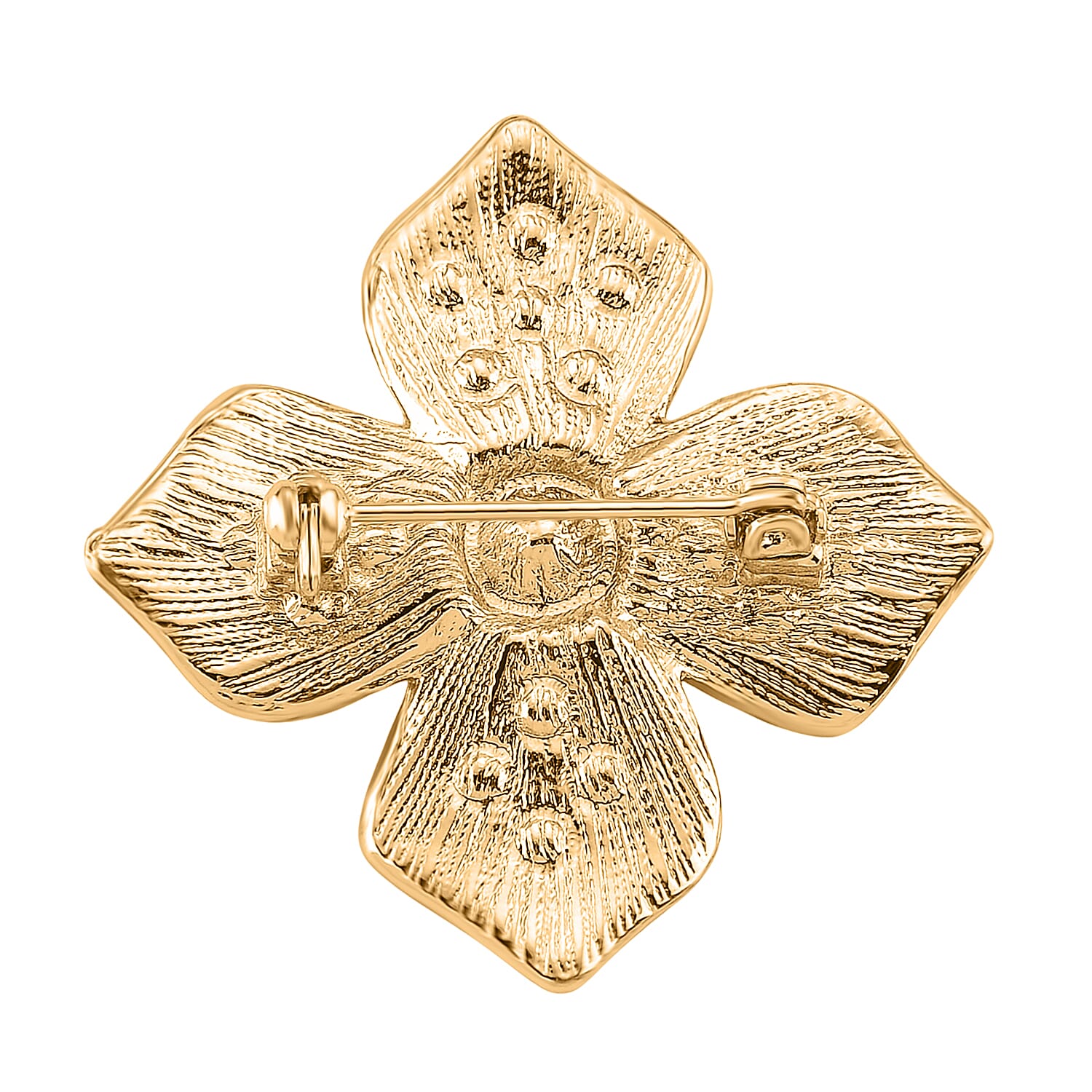 Austrian Black Crystal & Austrian Red Crystal Brooch in Yellow Gold Tone