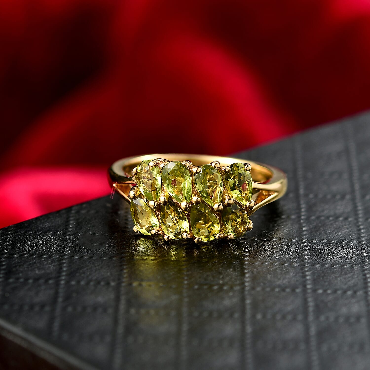 D'joy Garden Natural Hebei Peridot Ring in Yellow Gold Plating Sterling Silver 1.83 Ct.