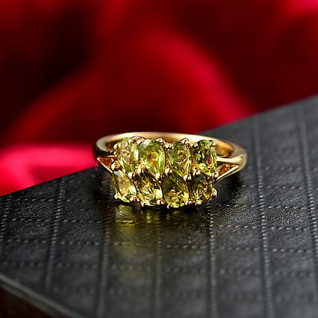 D'joy Garden Natural Hebei Peridot Ring in Yellow Gold Plating Sterling Silver 1.83 Ct.