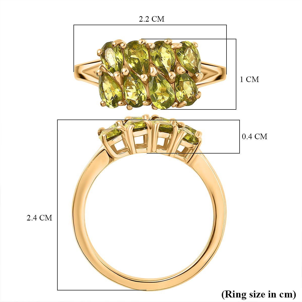 D'joy Garden Natural Hebei Peridot Ring in Yellow Gold Plating Sterling Silver 1.83 Ct.
