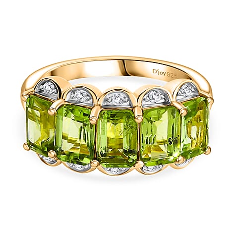 D'joy White Zircon & Natural Hebei Peridot Garden Row Ring in Yellow Gold Plating Sterling Silver 3.61 Ct.
