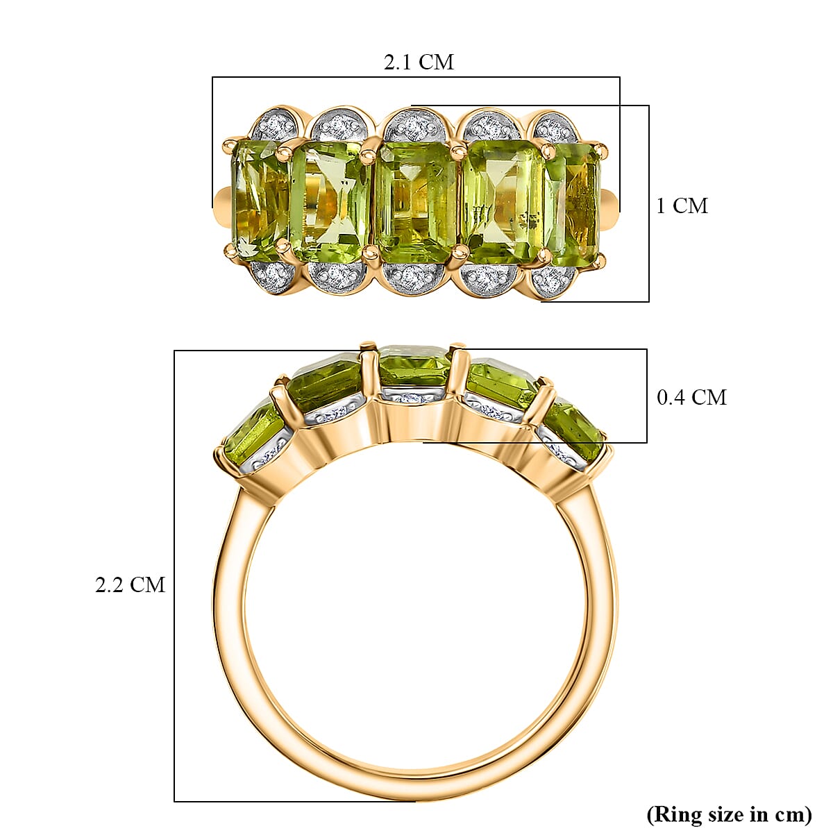 D'joy White Zircon & Peridot Garden Row Ring in Yellow Gold Plating Sterling Silver 3.61 Ct.