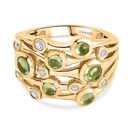 D'joy White Zircon & Natural Hebei Peridot Waves of Renewal Ring in Yellow Gold Plating Sterling Silver 1.49 Ct, Silver Wt. 5.44 Gms.