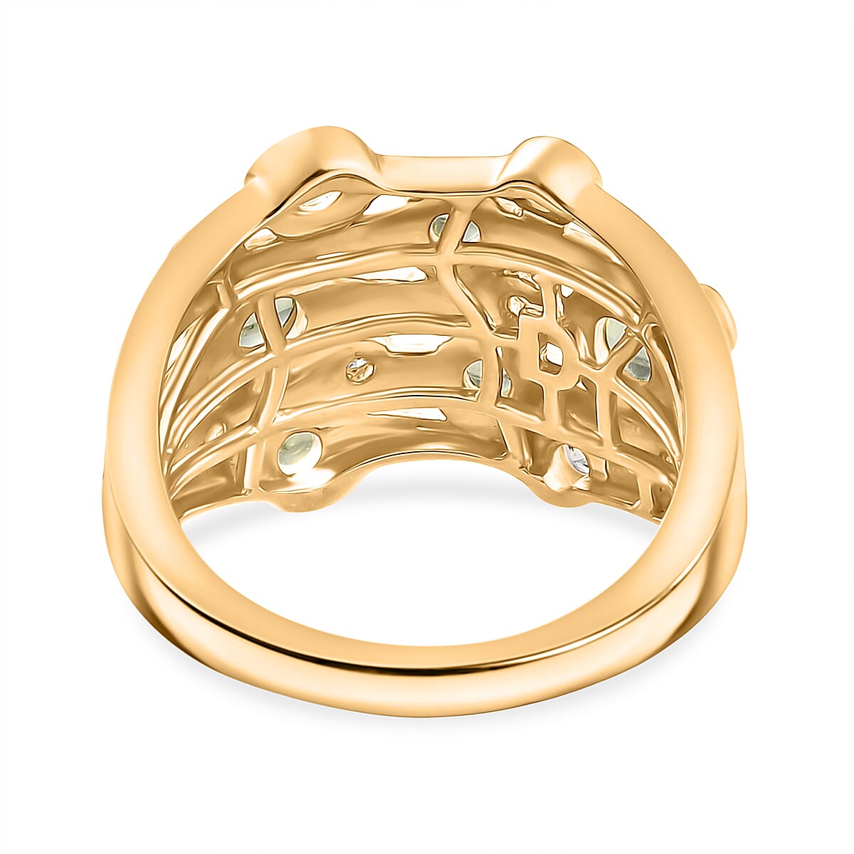 D'joy White Zircon & Peridot Waves of Renewal Ring in Yellow Gold Plating Sterling Silver 1.49 Ct, Silver Wt. 5.44 Gms.