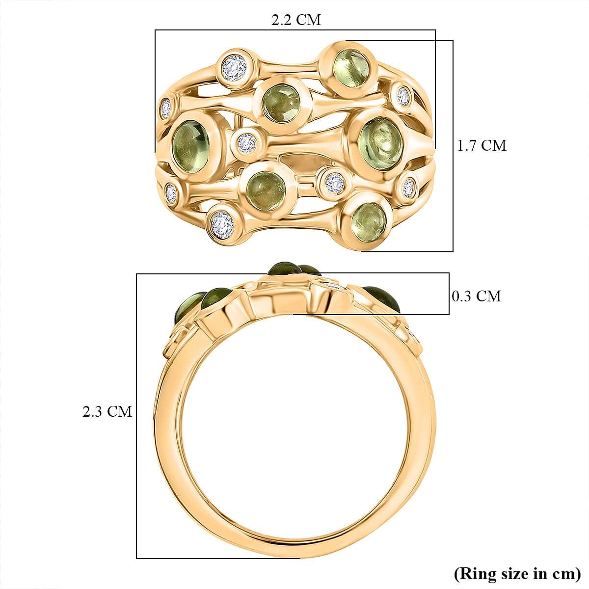 D'joy White Zircon & Peridot Waves of Renewal Ring in Yellow Gold Plating Sterling Silver 1.49 Ct, Silver Wt. 5.44 Gms.