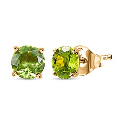 D'joy Garden Natural Hebei Peridot Studs 2 Stone Push Post Earring in Yellow Gold Plating Sterling Silver 1.75 Ct.